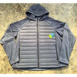 Tek Gear Men's Gray Puffer Jacket Size XXL Hawk Gray Lightweight Lined Hooded